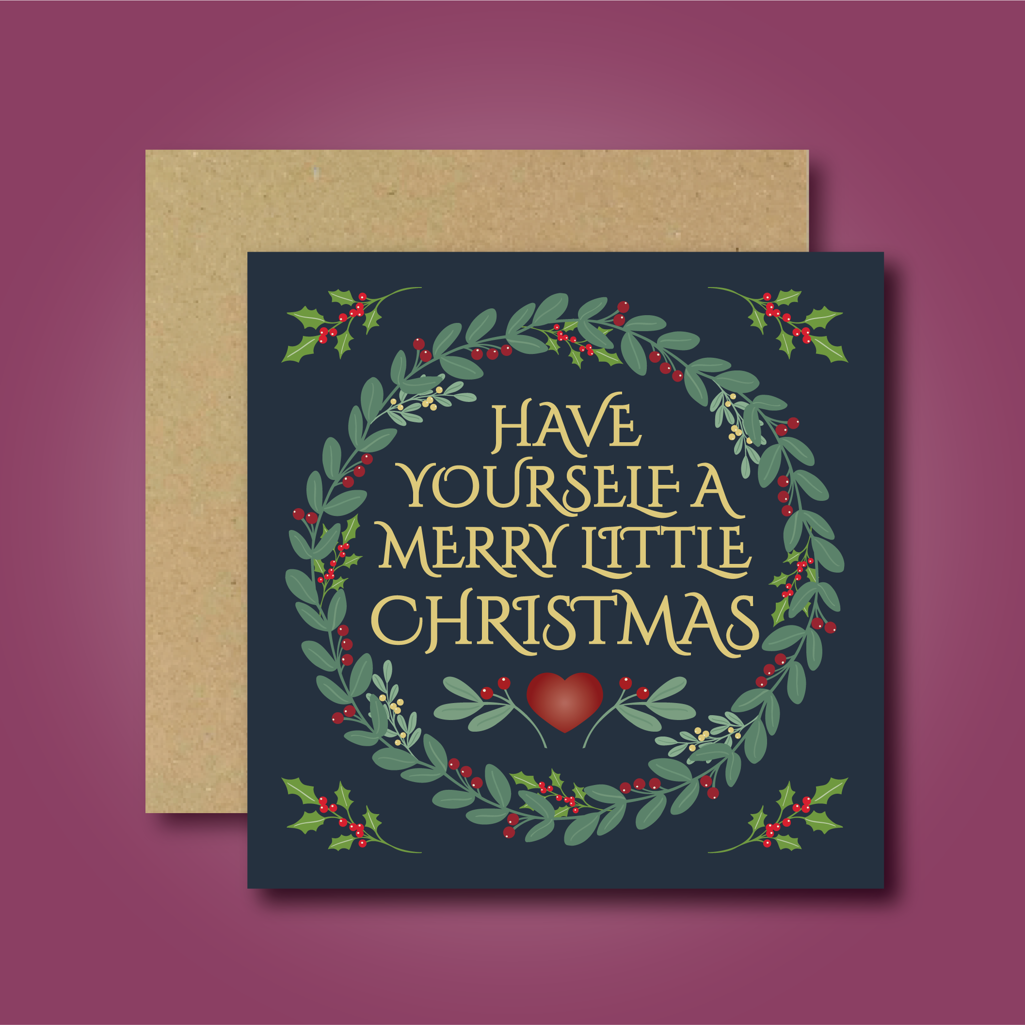 Merry Little Christmas Wreath Card (blue)