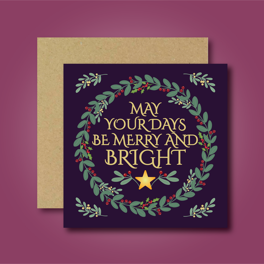 Merry & Bright Wreath Card (purple)
