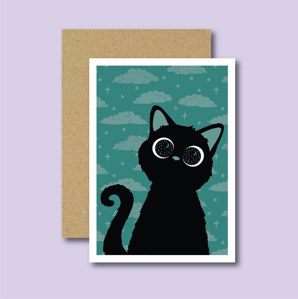 Cosmic Kitten (Green) Greetings Card