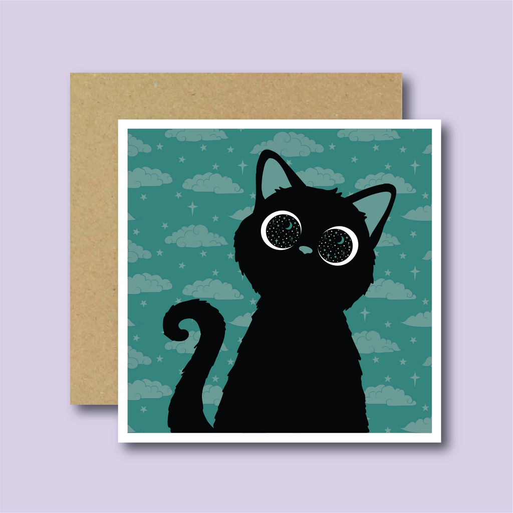 Cosmic Kitten (Green) Greetings Card