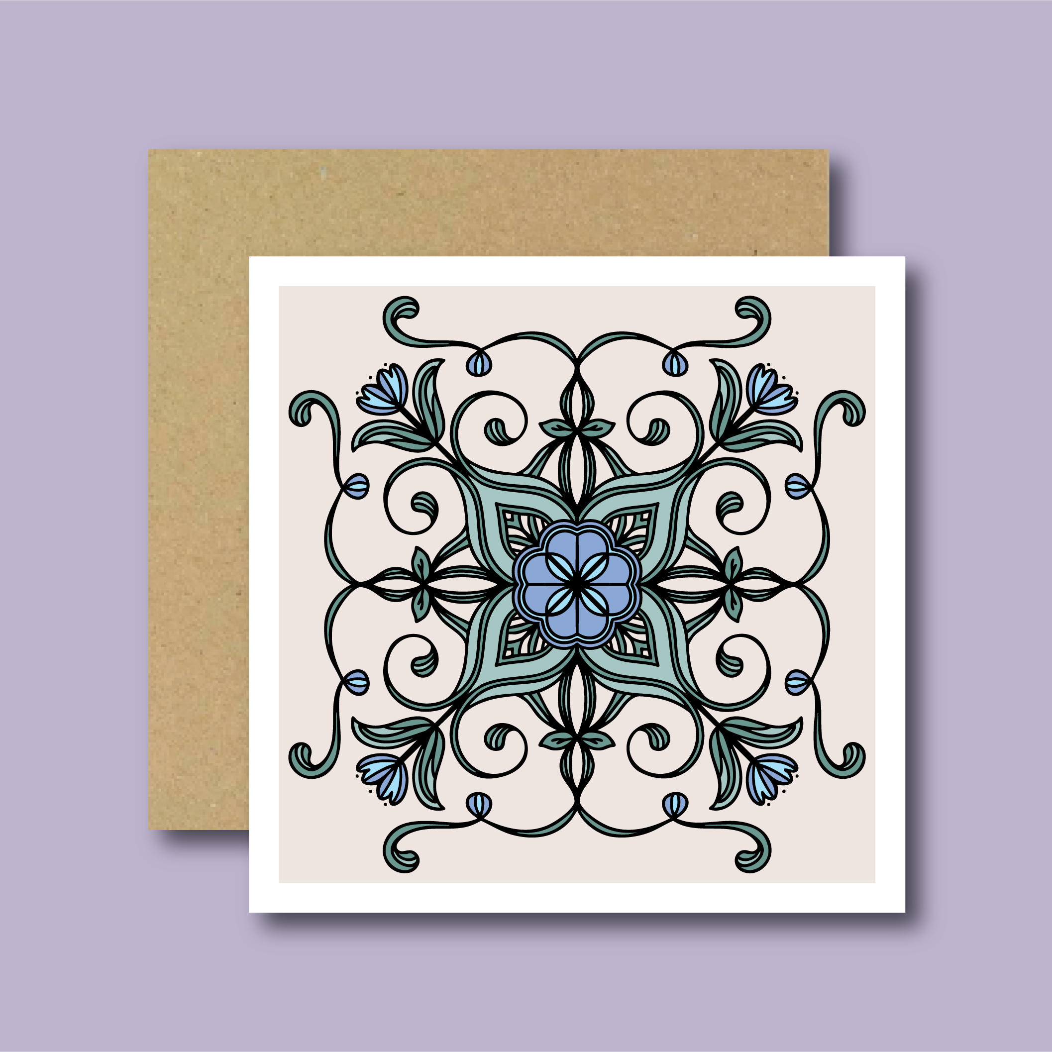 Petal Quartet Blue/Cream Greetings Card