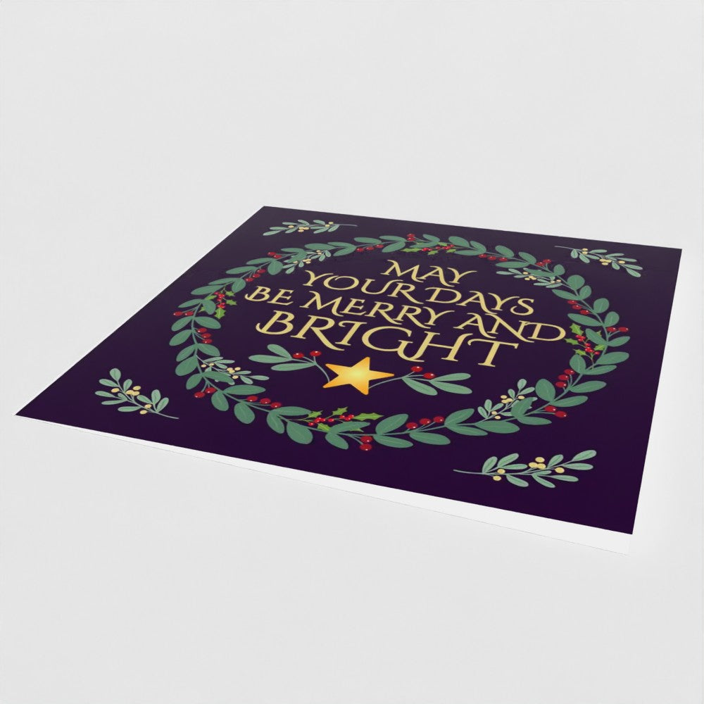 Merry & Bright Wreath Card (purple)