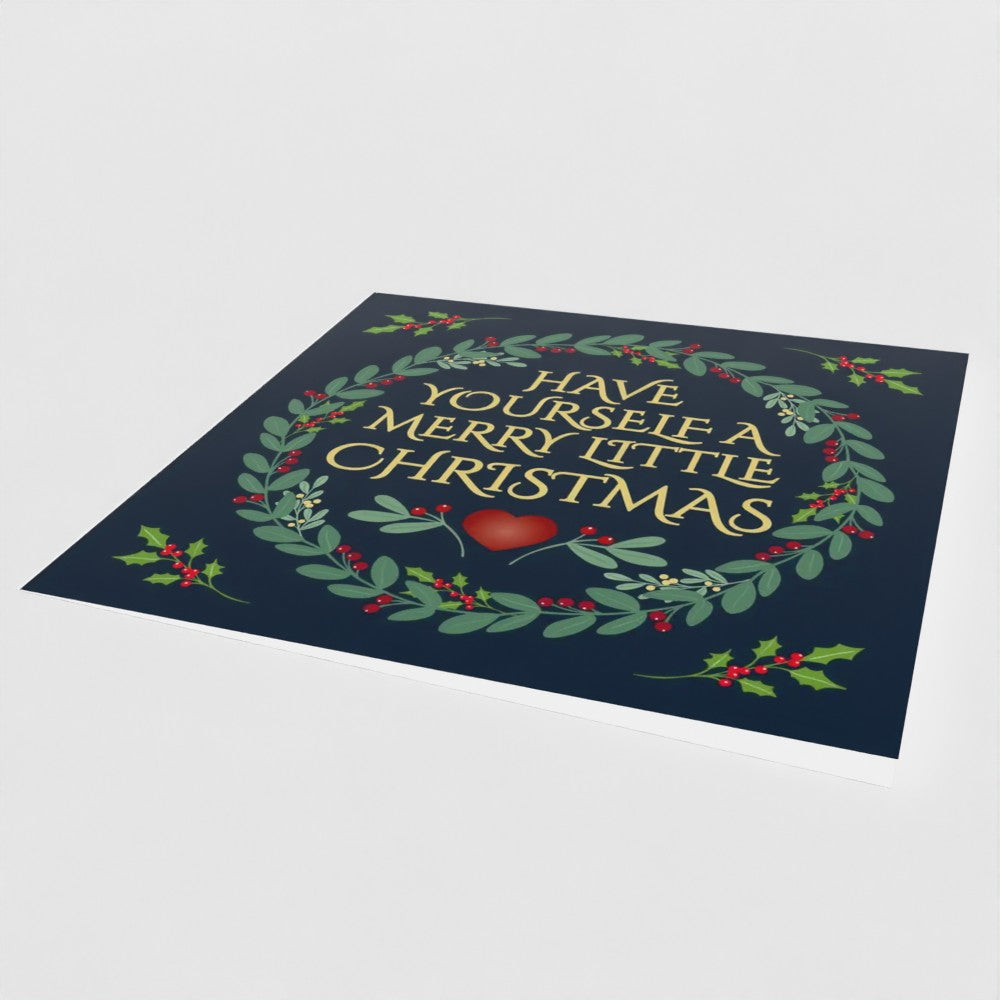 Merry Little Christmas Wreath Card (blue)