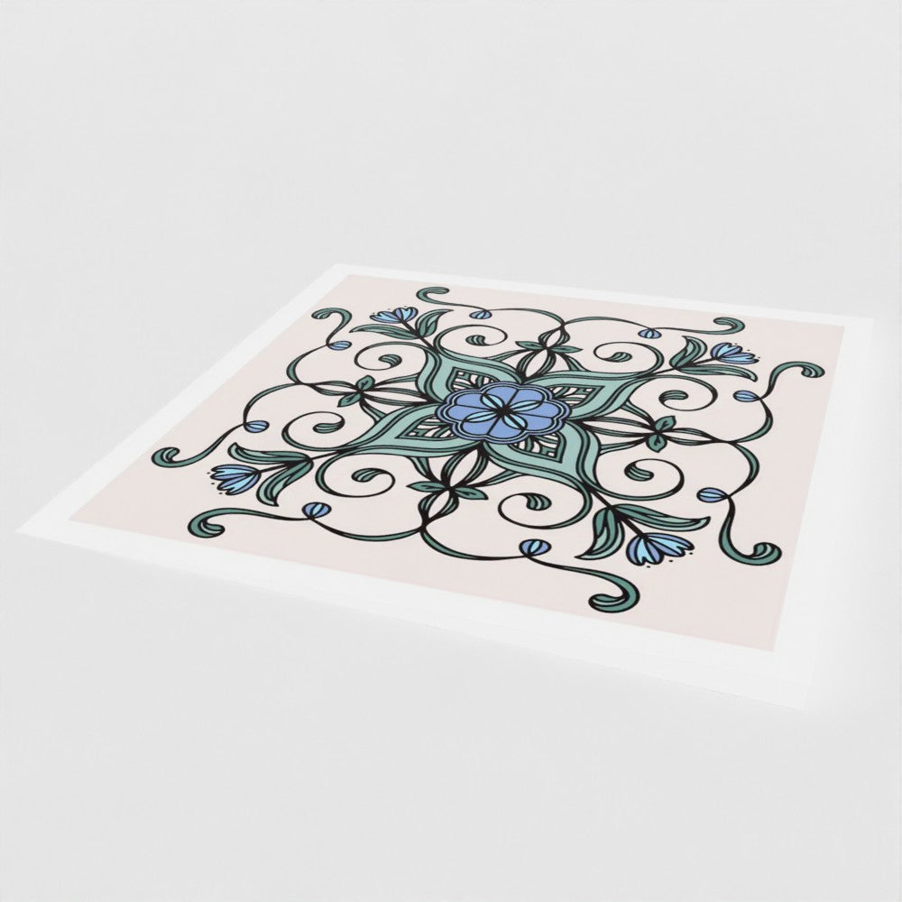 Petal Quartet Blue/Cream Greetings Card