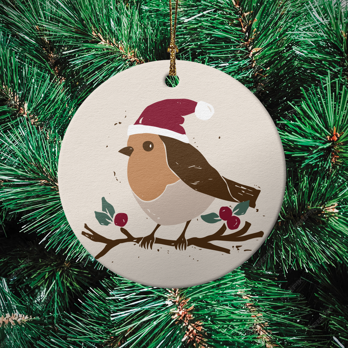 Christmas Robin Ceramic Ornament