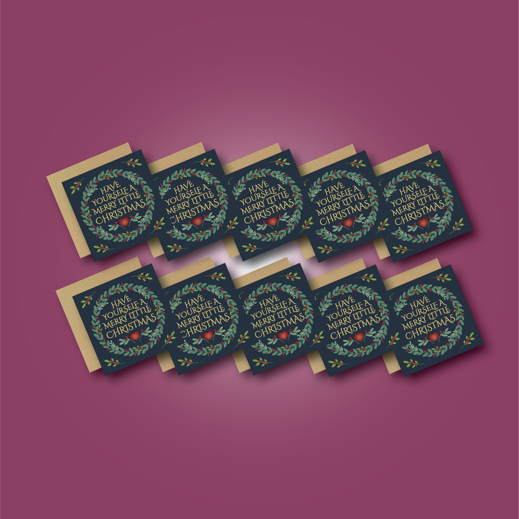 Merry Little Christmas Wreath Card (blue)