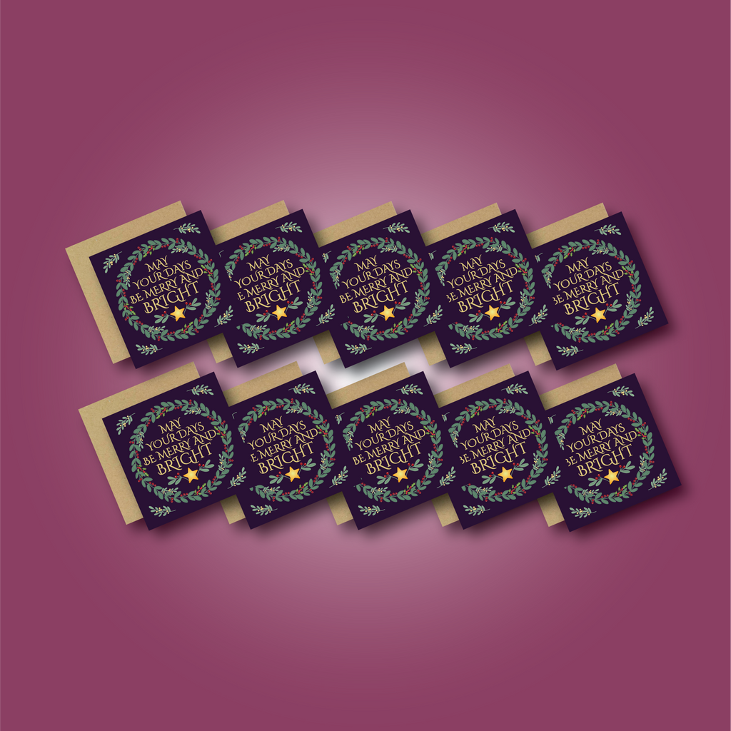 Merry & Bright Wreath Card (purple)